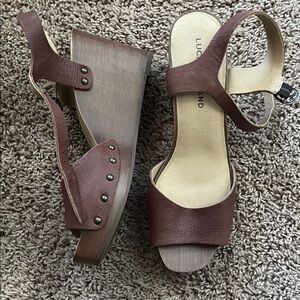 Lucky Brand Brown Leather Wedge Sandals